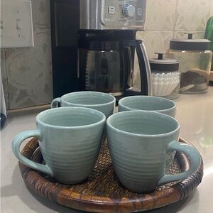 Food Network Farmstead Sea Foam Green Ribbed Coffee Mugs 14 oz.
